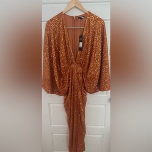 Fashion Nova Shimmering Orange Sequin Gown